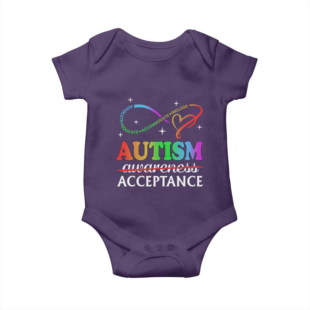 Autism Awareness Acceptance Baby Onesie Advocate Educate Accommodate Include Infinity Symbol