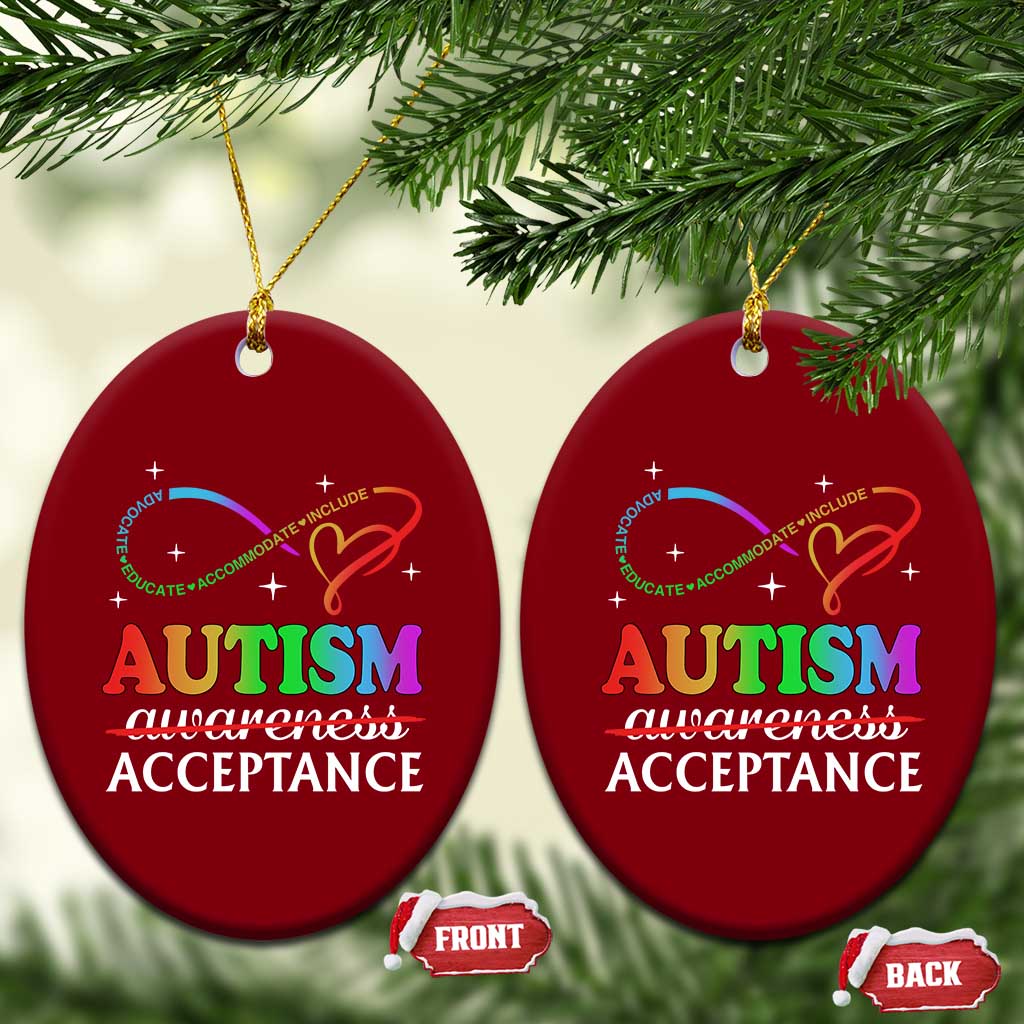 Autism Awareness Acceptance Ceramic Ornament Advocate Educate Accommodate Include Infinity Symbol