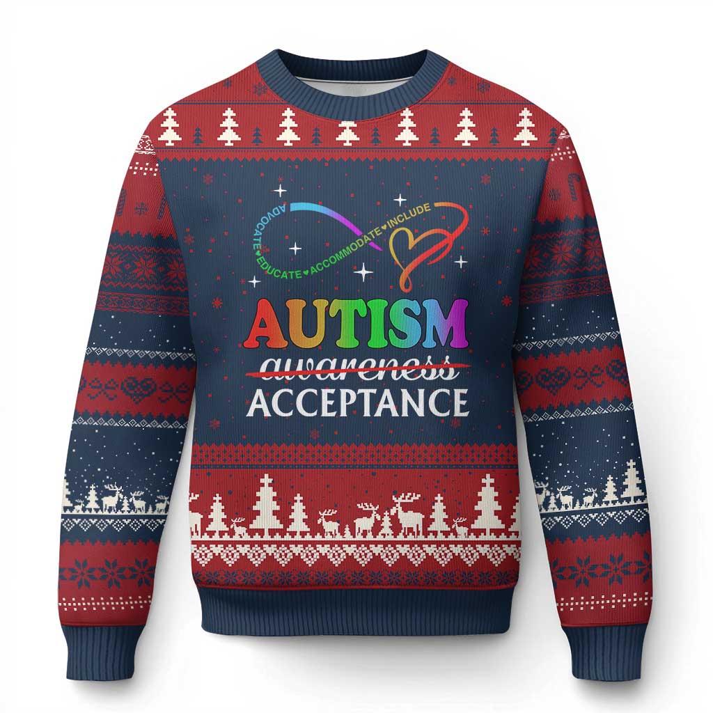 Autism Awareness Acceptance Ugly Christmas Sweater Advocate Educate Accommodate Include Infinity Symbol