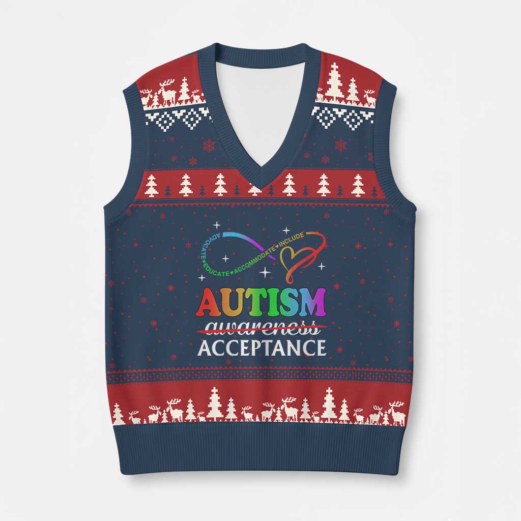 Autism Awareness Acceptance V-Neck Knit Sweater Vest Advocate Educate Accommodate Include Infinity Symbol