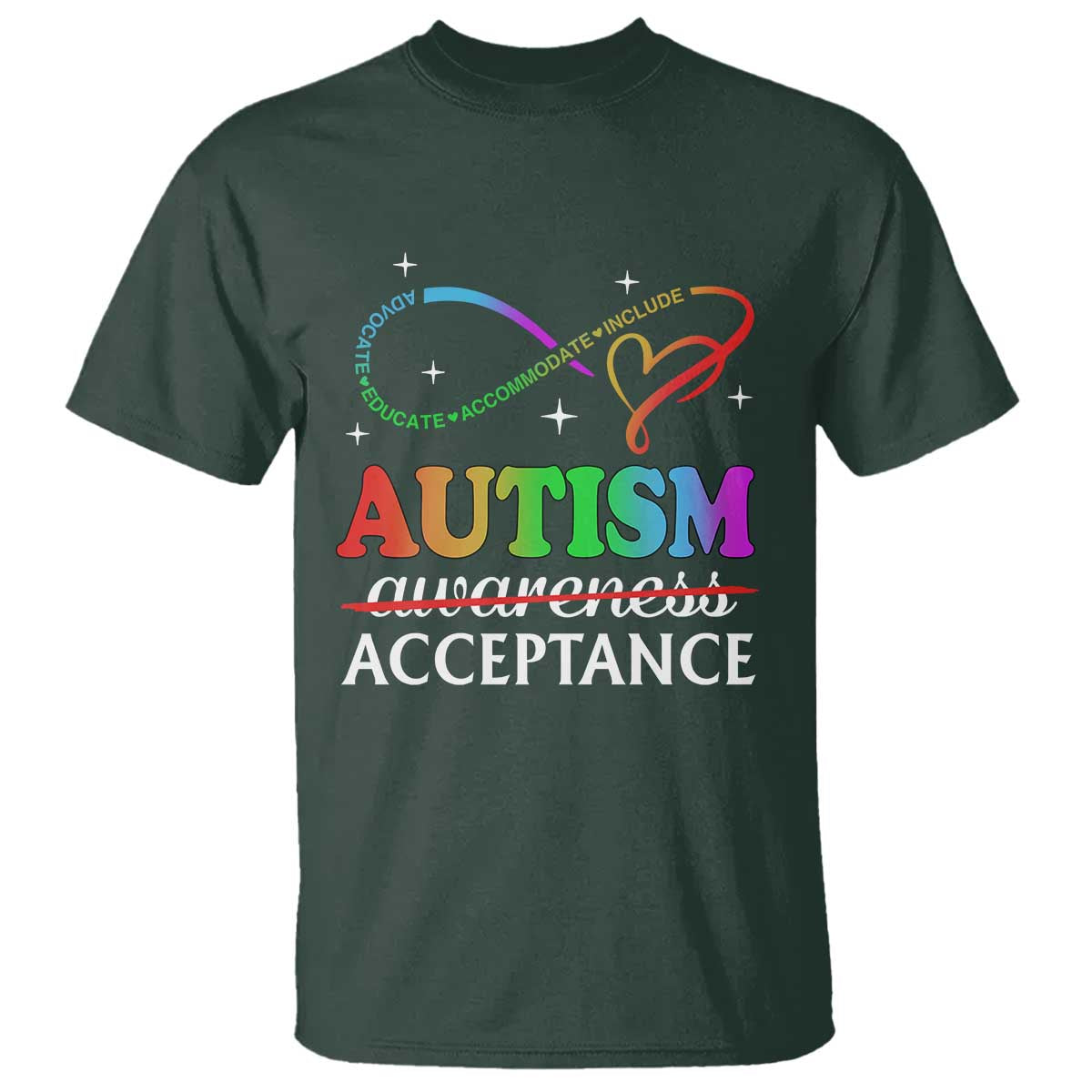 Autism Awareness Acceptance T Shirt Advocate Educate Accommodate Include Infinity Symbol