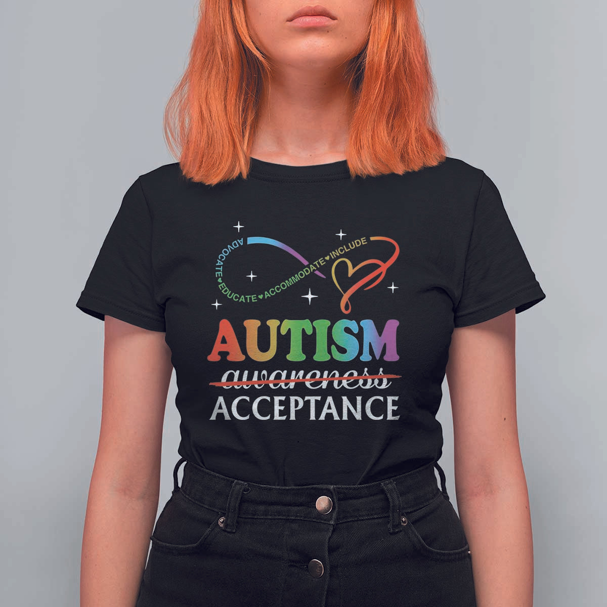 Autism Awareness Acceptance T Shirt For Women Advocate Educate Accommodate Include Infinity Symbol