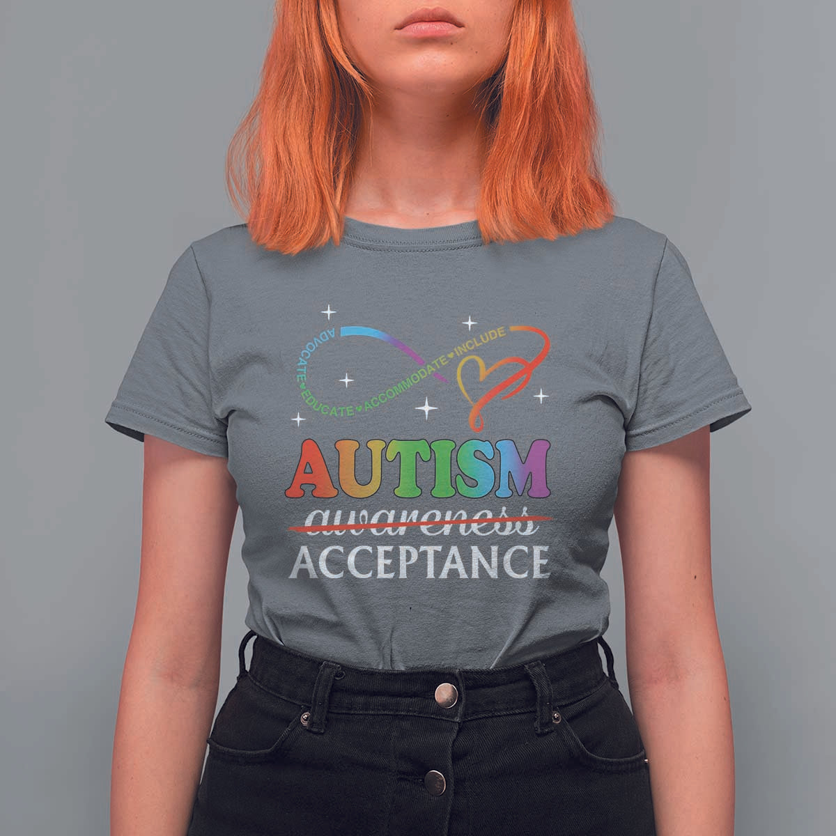 Autism Awareness Acceptance T Shirt For Women Advocate Educate Accommodate Include Infinity Symbol