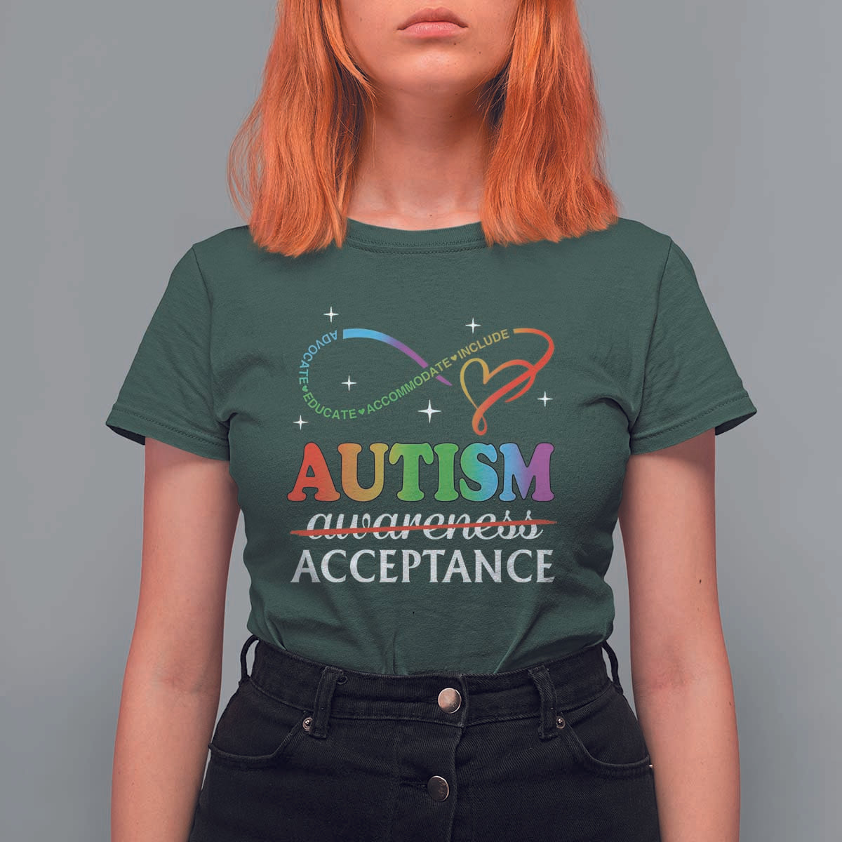 Autism Awareness Acceptance T Shirt For Women Advocate Educate Accommodate Include Infinity Symbol
