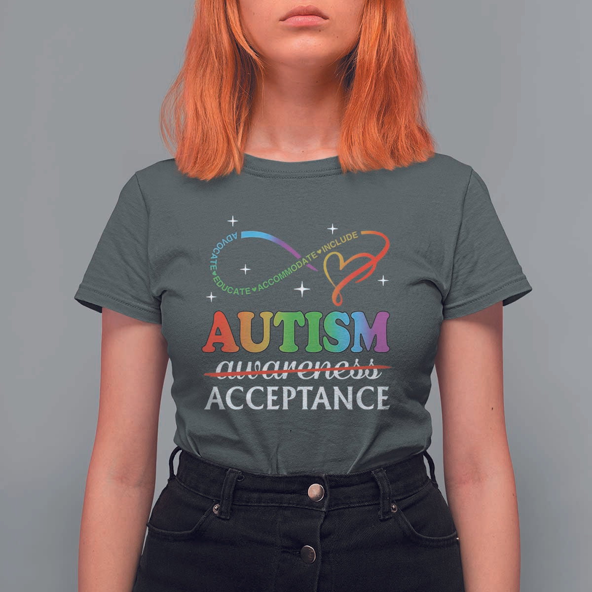Autism Awareness Acceptance T Shirt For Women Advocate Educate Accommodate Include Infinity Symbol