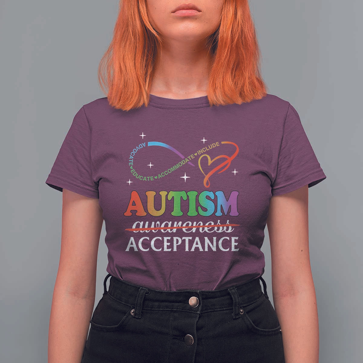 Autism Awareness Acceptance T Shirt For Women Advocate Educate Accommodate Include Infinity Symbol