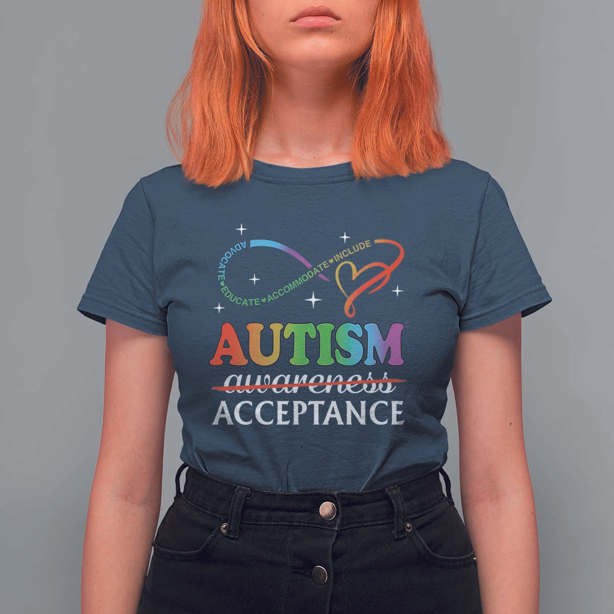 Autism Awareness Acceptance T Shirt For Women Advocate Educate Accommodate Include Infinity Symbol