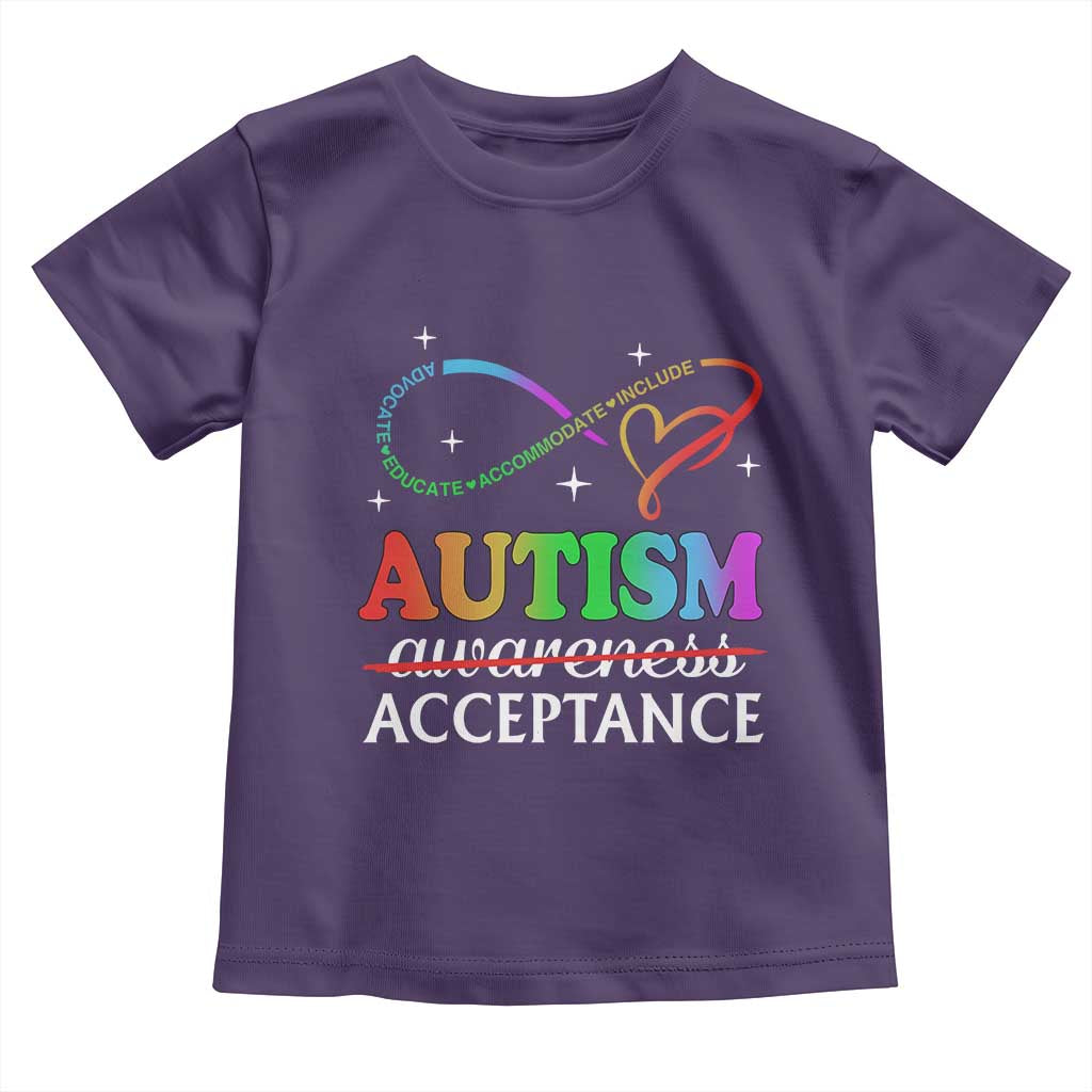 Autism Awareness Acceptance Toddler T Shirt Advocate Educate Accommodate Include Infinity Symbol