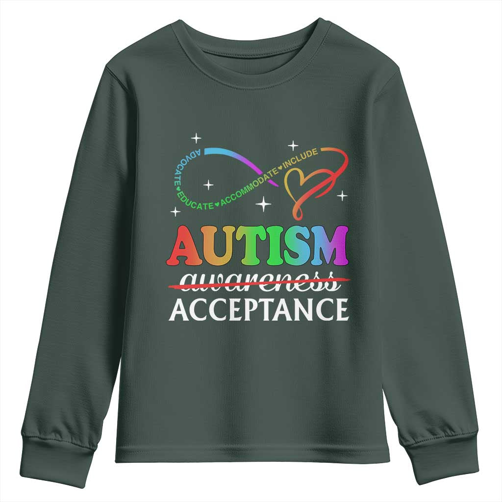 Autism Awareness Acceptance Youth Sweatshirt Advocate Educate Accommodate Include Infinity Symbol