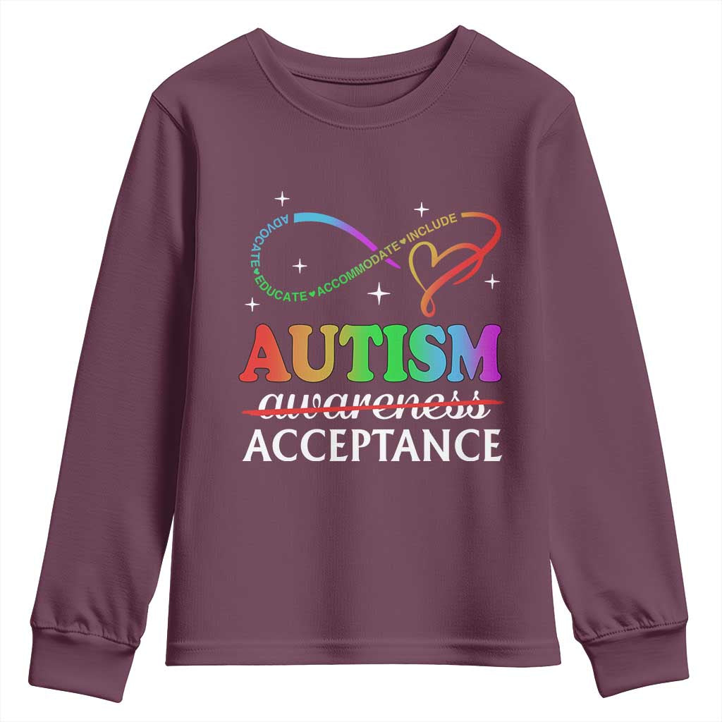 Autism Awareness Acceptance Youth Sweatshirt Advocate Educate Accommodate Include Infinity Symbol