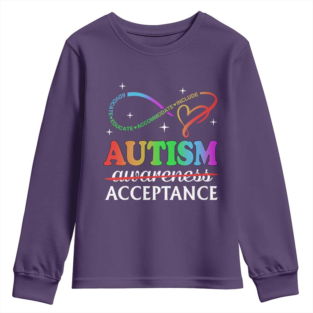 Autism Awareness Acceptance Youth Sweatshirt Advocate Educate Accommodate Include Infinity Symbol