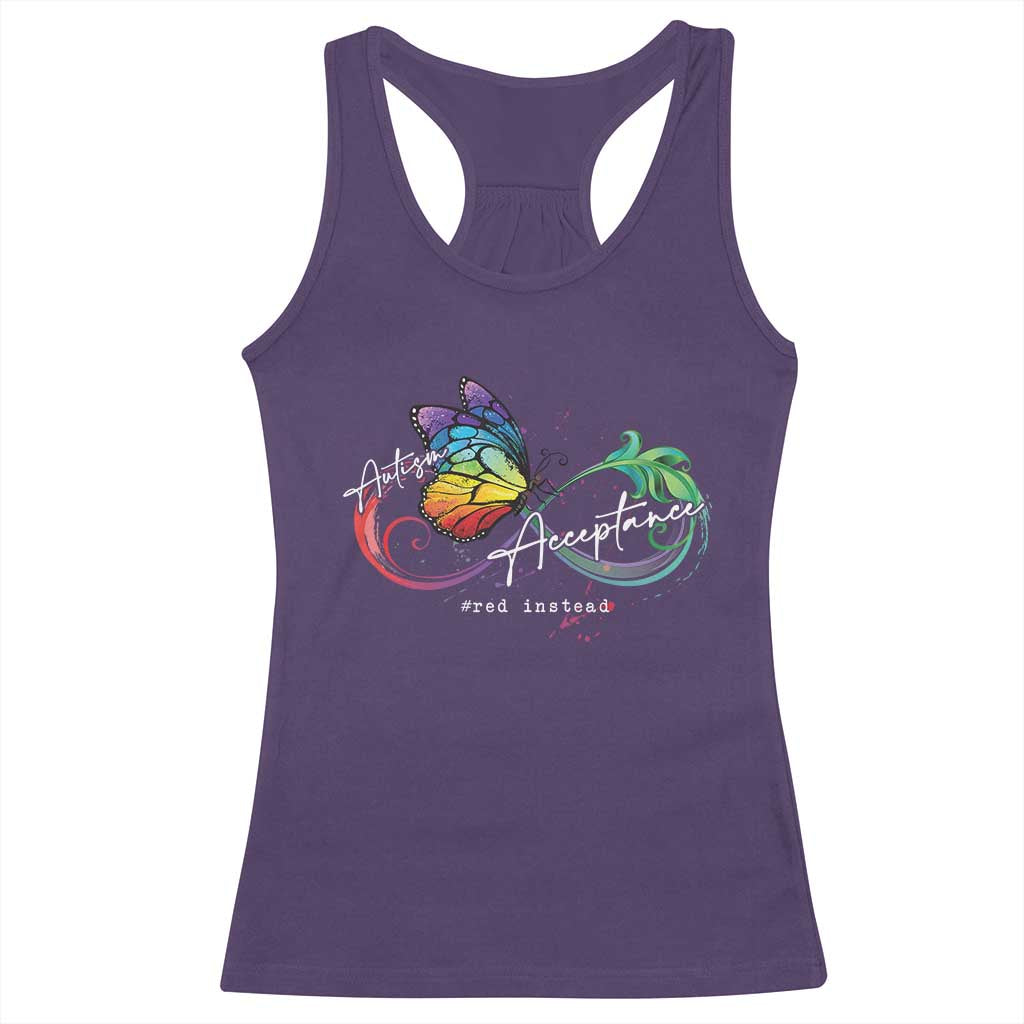 Autism Awareness Acceptance Red Instead Racerback Tank Top Infinity Symbol Rainbow Butterfly Feather