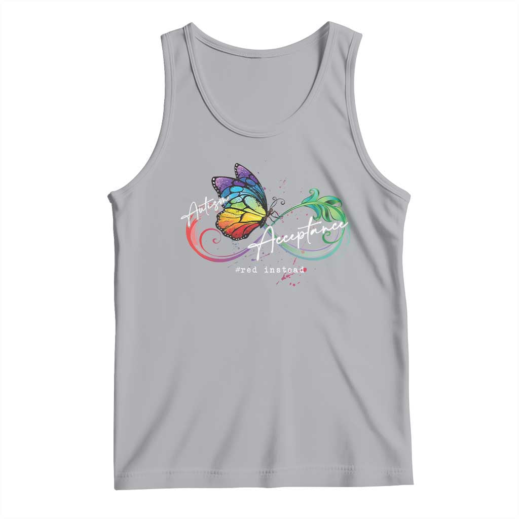 Autism Awareness Acceptance Red Instead Tank Top Infinity Symbol Rainbow Butterfly Feather