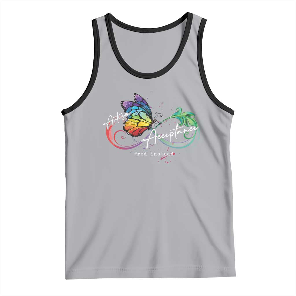 Autism Awareness Acceptance Red Instead Tank Top Infinity Symbol Rainbow Butterfly Feather