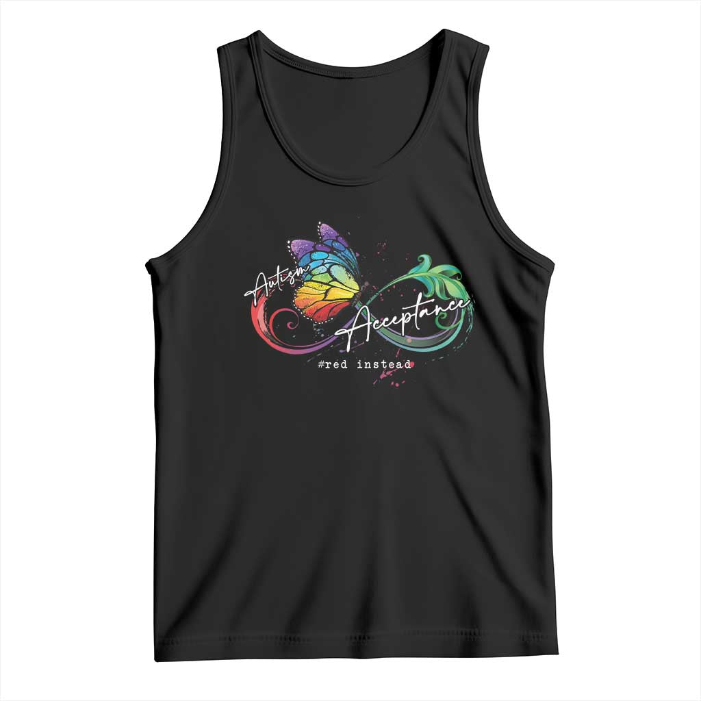 Autism Awareness Acceptance Red Instead Tank Top Infinity Symbol Rainbow Butterfly Feather