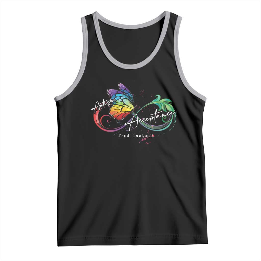 Autism Awareness Acceptance Red Instead Tank Top Infinity Symbol Rainbow Butterfly Feather