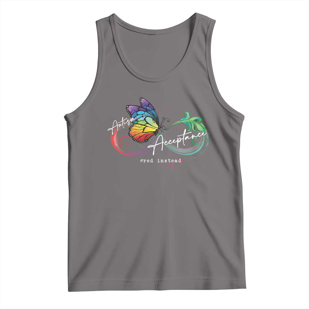 Autism Awareness Acceptance Red Instead Tank Top Infinity Symbol Rainbow Butterfly Feather