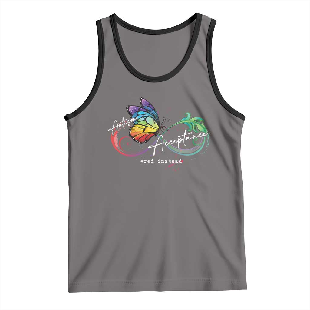 Autism Awareness Acceptance Red Instead Tank Top Infinity Symbol Rainbow Butterfly Feather