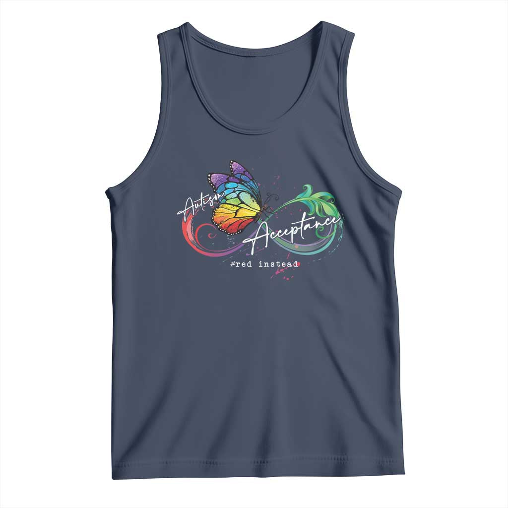 Autism Awareness Acceptance Red Instead Tank Top Infinity Symbol Rainbow Butterfly Feather