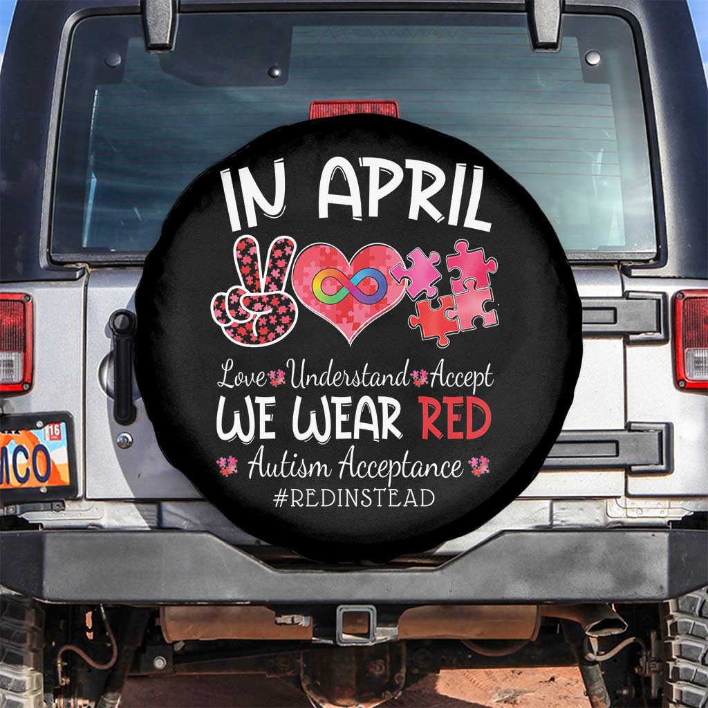 Autism Awareness Acceptance Red Instead Spare Tire Cover In April We Wear Red Peace Love Puzzle