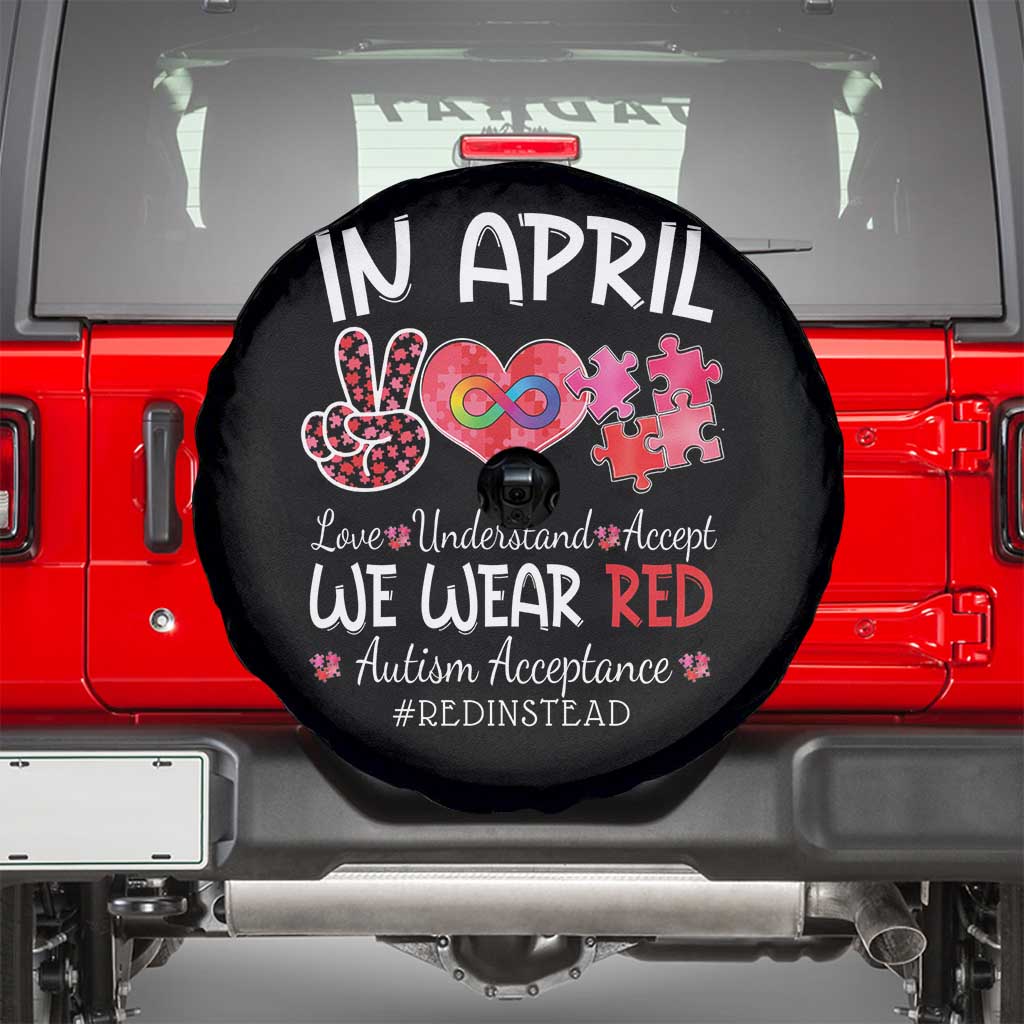 Autism Awareness Acceptance Red Instead Spare Tire Cover In April We Wear Red Peace Love Puzzle