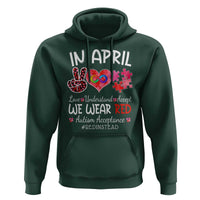 Autism Awareness Acceptance Red Instead Hoodie In April We Wear Red Peace Love Puzzle