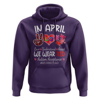 Autism Awareness Acceptance Red Instead Hoodie In April We Wear Red Peace Love Puzzle