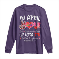 Autism Awareness Acceptance Red Instead Long Sleeve Shirt In April We Wear Red Peace Love Puzzle