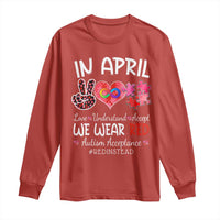 Autism Awareness Acceptance Red Instead Long Sleeve Shirt In April We Wear Red Peace Love Puzzle
