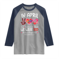 Autism Awareness Acceptance Red Instead Raglan Shirt In April We Wear Red Peace Love Puzzle