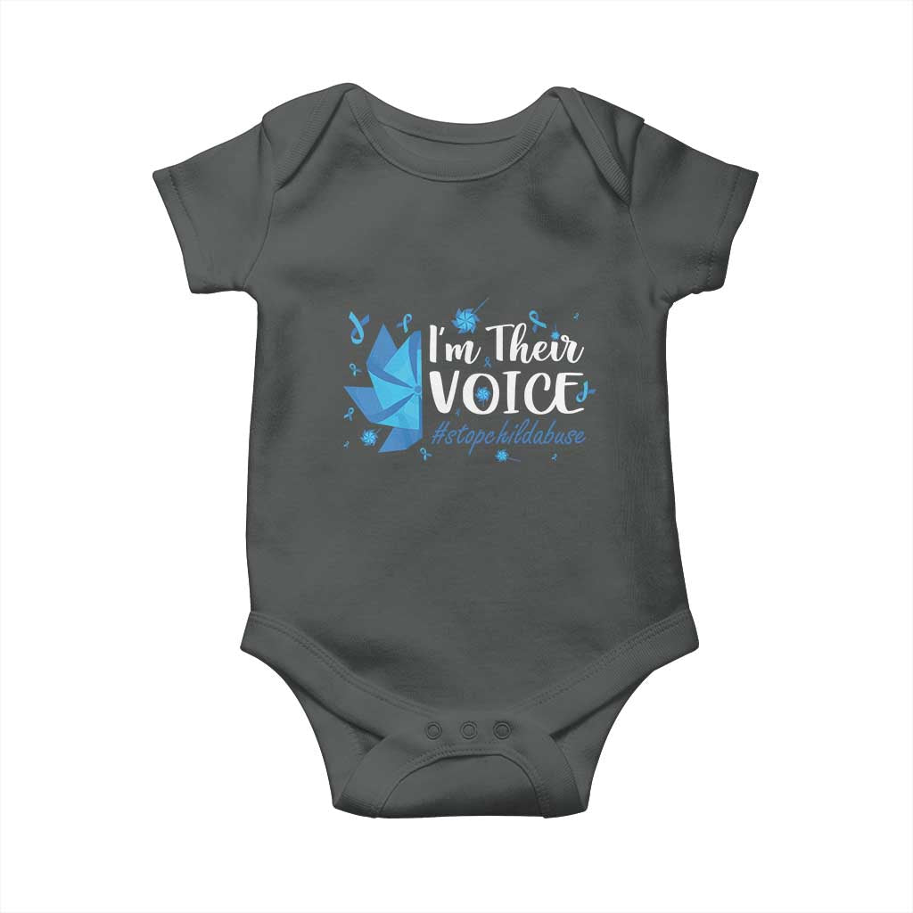 Child Abuse Prevention Awareness I'm Their Voice Baby Onesie Blue Pinwheels