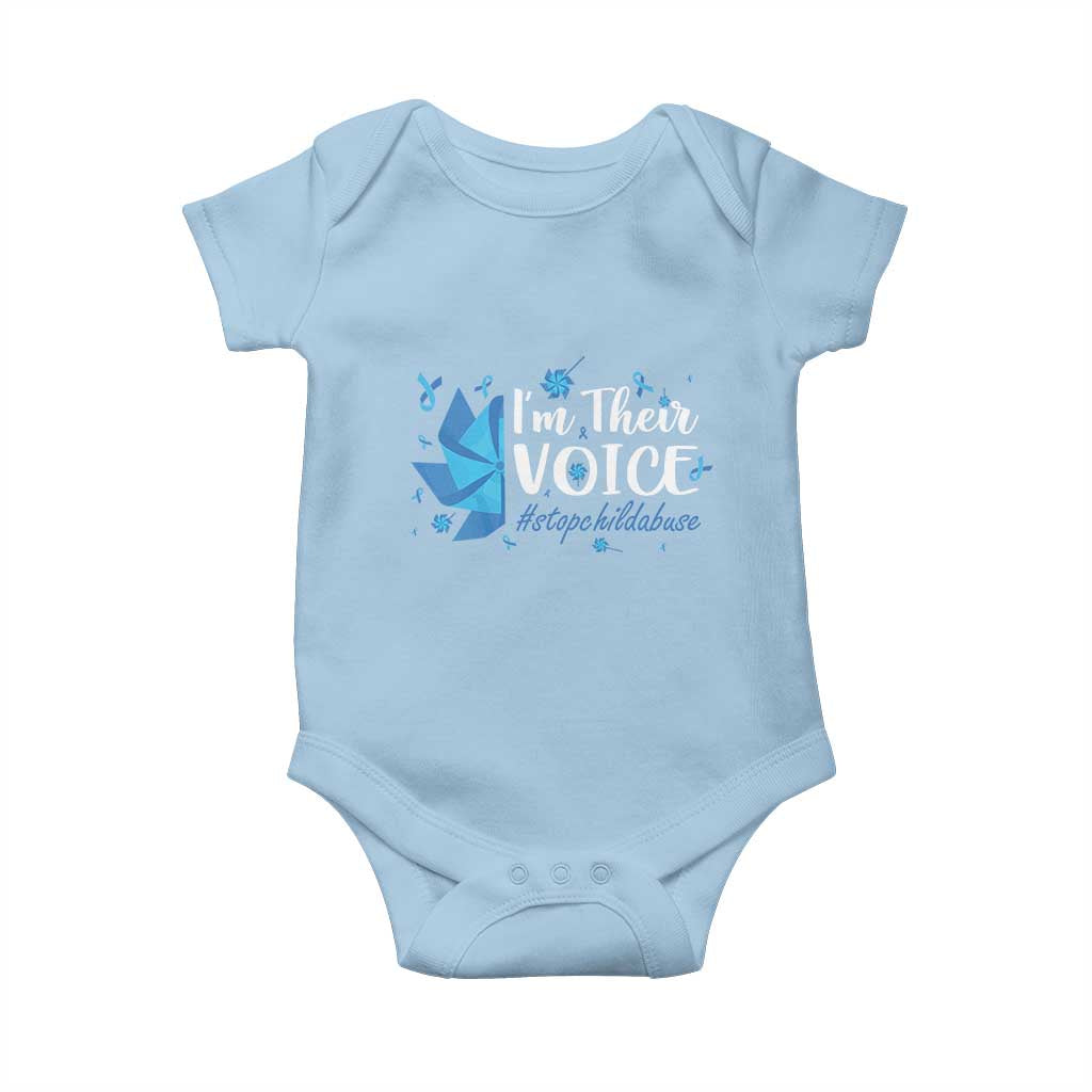 Child Abuse Prevention Awareness I'm Their Voice Baby Onesie Blue Pinwheels