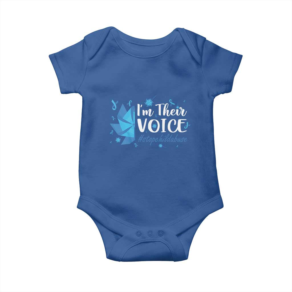 Child Abuse Prevention Awareness I'm Their Voice Baby Onesie Blue Pinwheels