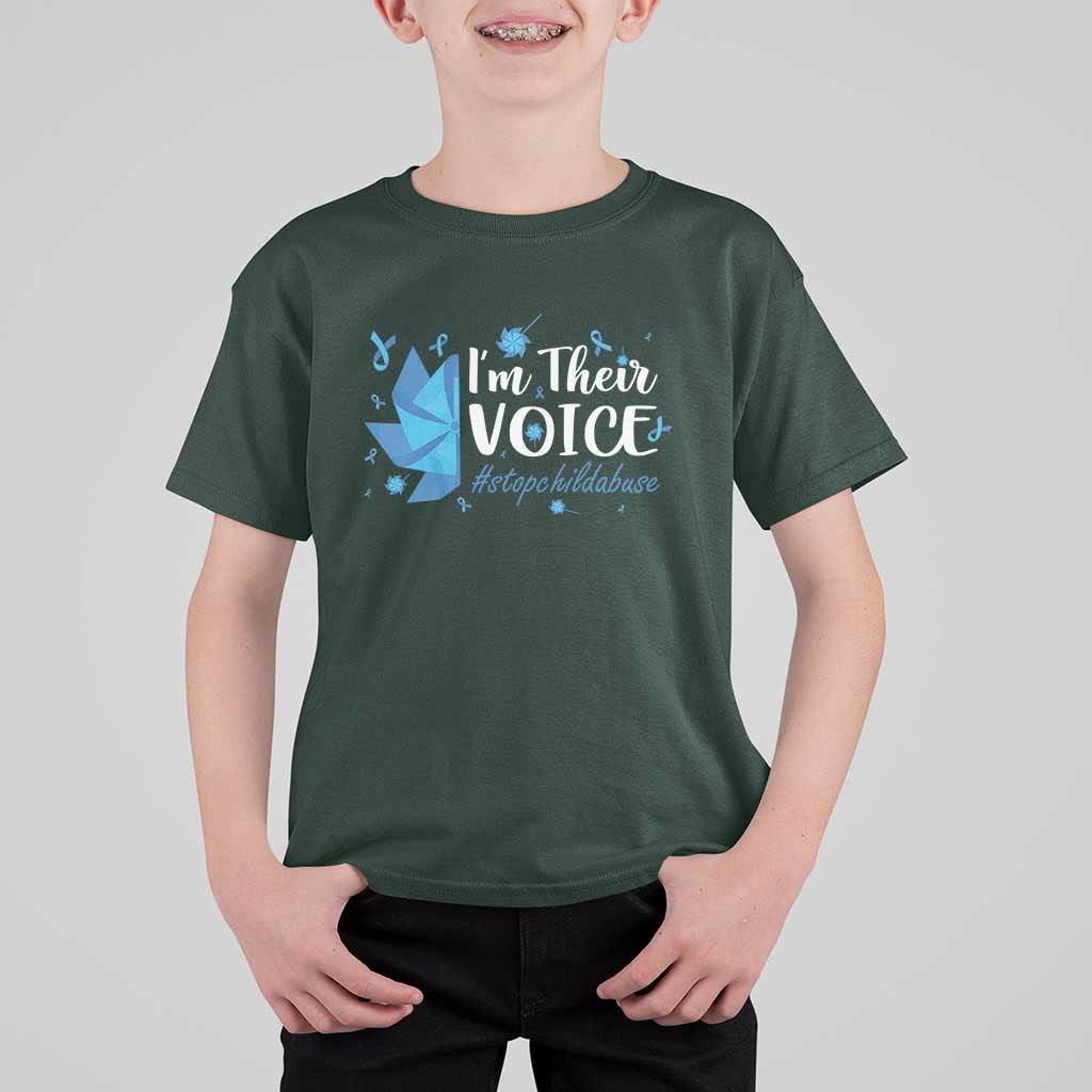Child Abuse Prevention Awareness I'm Their Voice T Shirt For Kid Blue Pinwheels