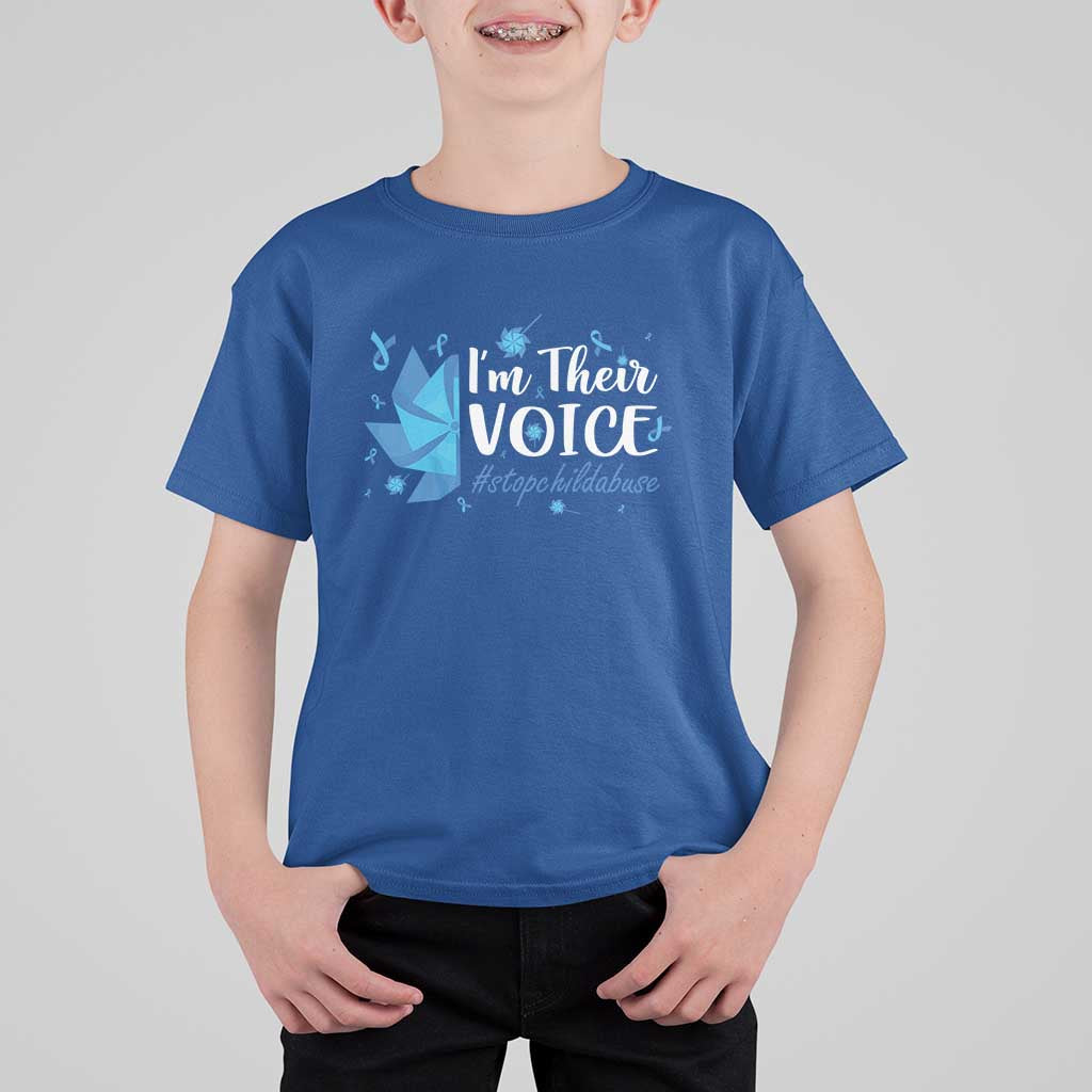 Child Abuse Prevention Awareness I'm Their Voice T Shirt For Kid Blue Pinwheels