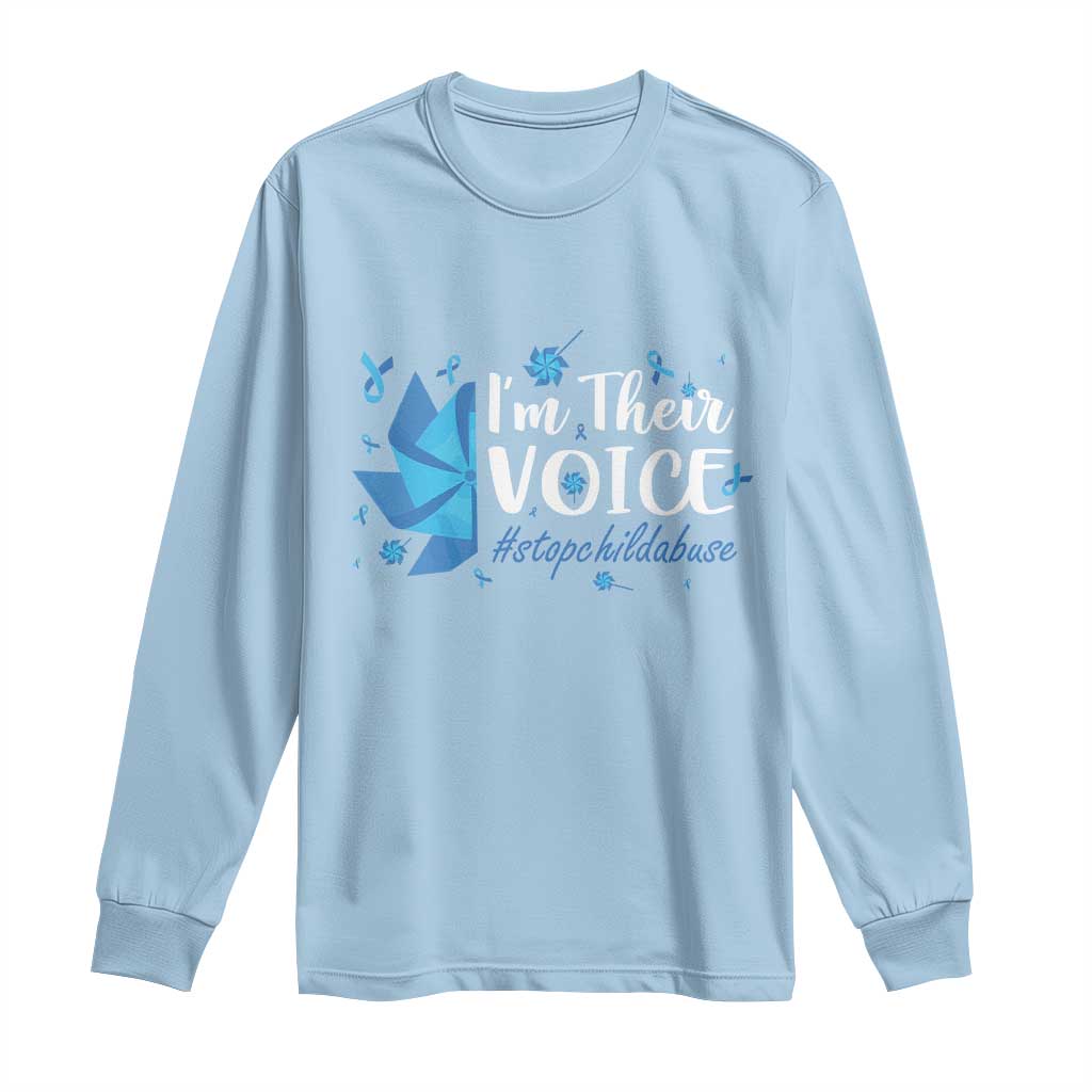 Child Abuse Prevention Awareness I'm Their Voice Long Sleeve Shirt Blue Pinwheels