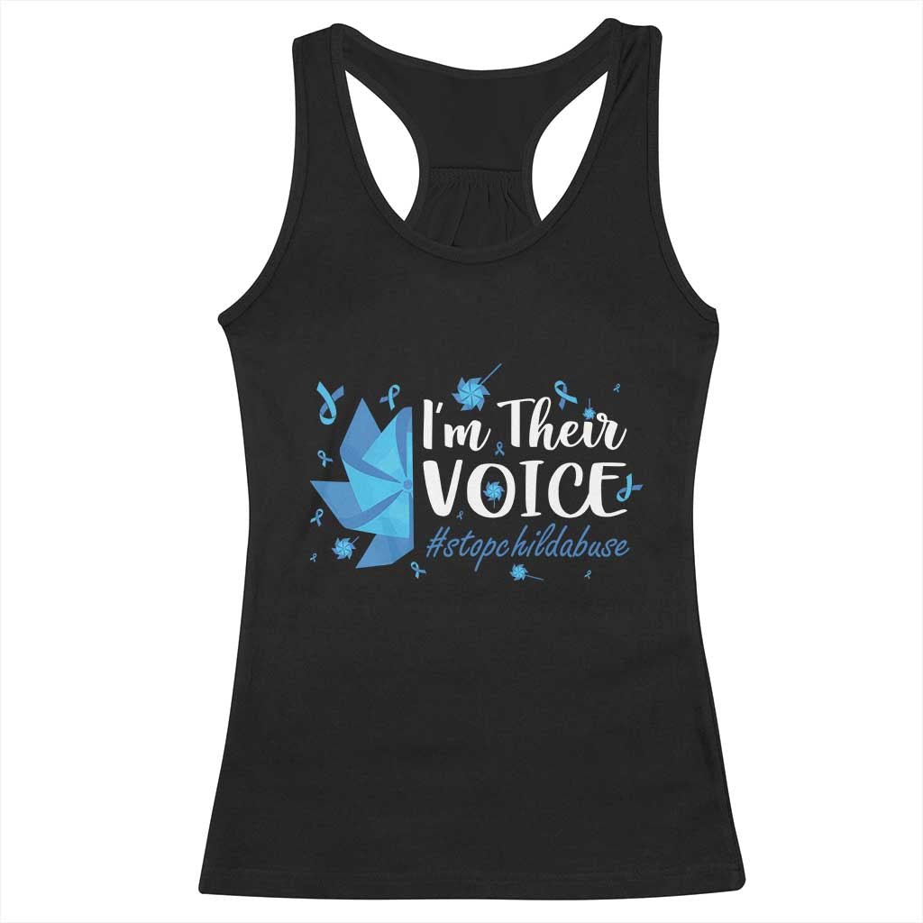 Child Abuse Prevention Awareness I'm Their Voice Racerback Tank Top Blue Pinwheels