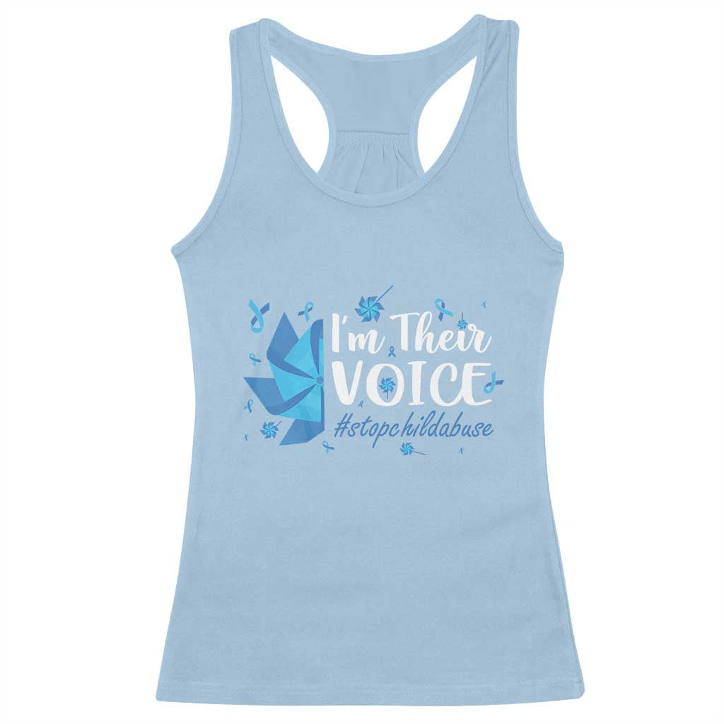 Child Abuse Prevention Awareness I'm Their Voice Racerback Tank Top Blue Pinwheels