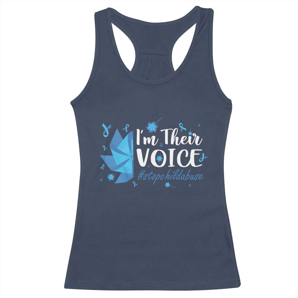 Child Abuse Prevention Awareness I'm Their Voice Racerback Tank Top Blue Pinwheels