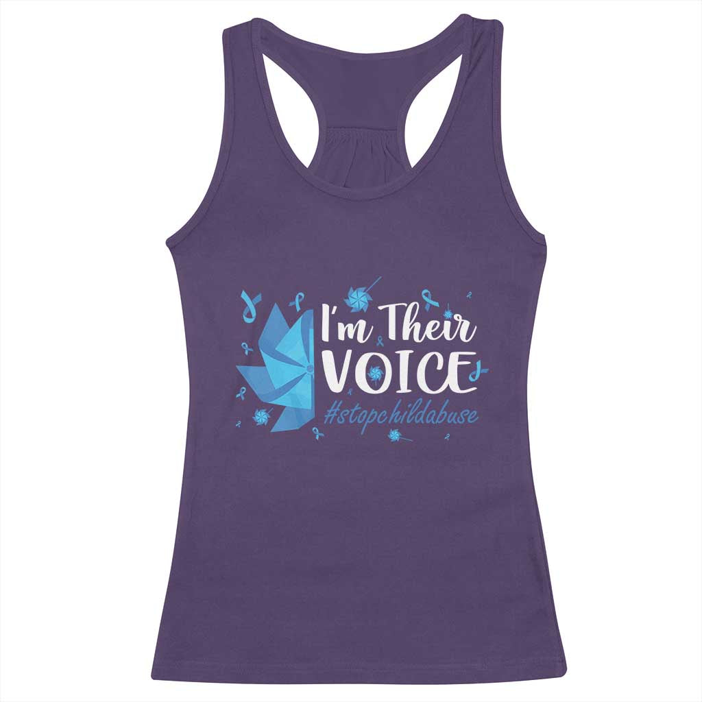 Child Abuse Prevention Awareness I'm Their Voice Racerback Tank Top Blue Pinwheels