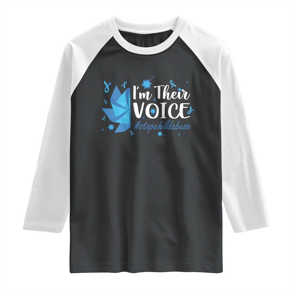Child Abuse Prevention Awareness I'm Their Voice Raglan Shirt Blue Pinwheels