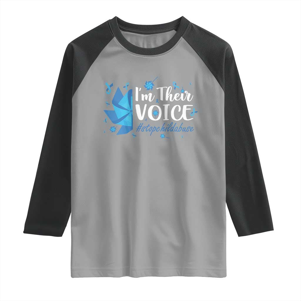 Child Abuse Prevention Awareness I'm Their Voice Raglan Shirt Blue Pinwheels