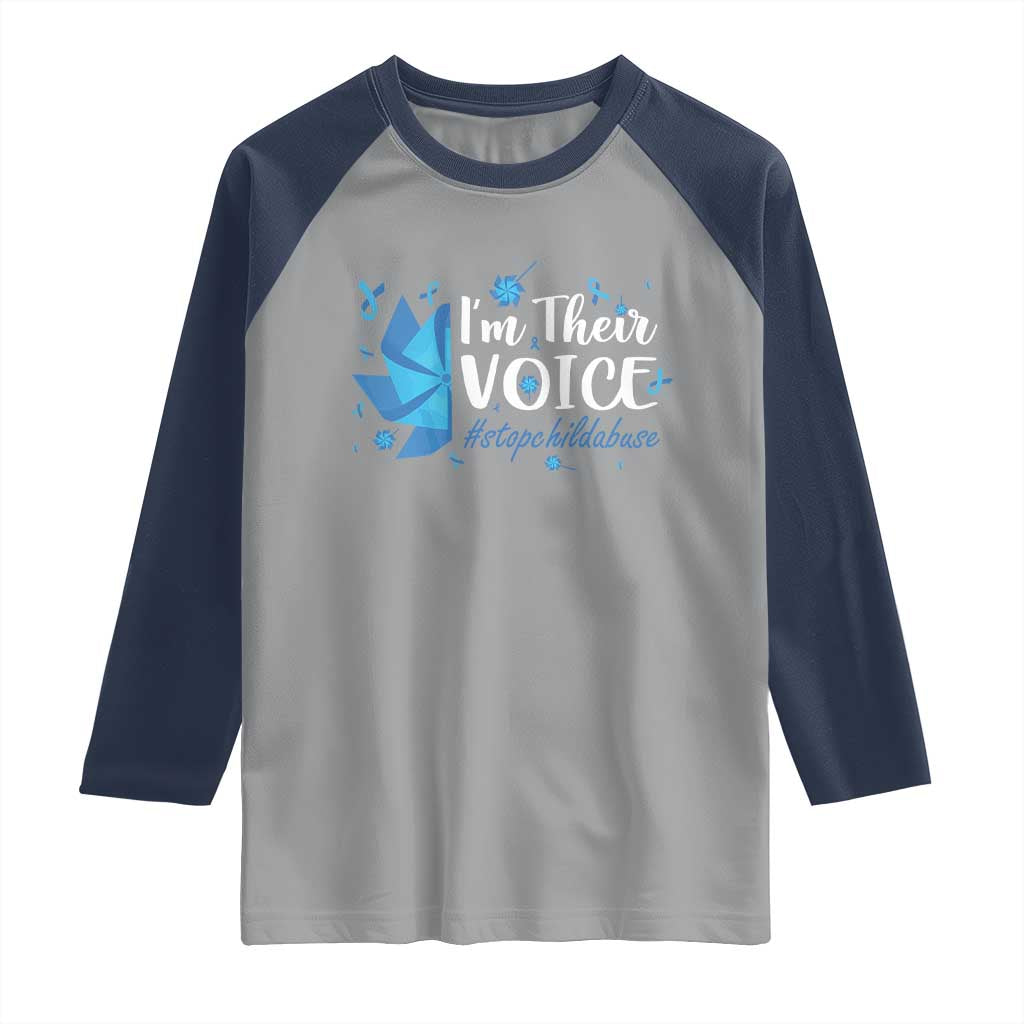 Child Abuse Prevention Awareness I'm Their Voice Raglan Shirt Blue Pinwheels