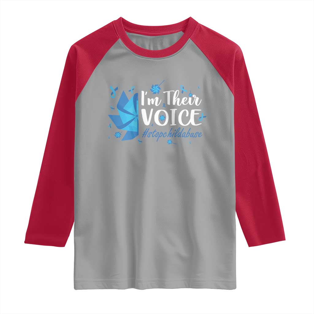 Child Abuse Prevention Awareness I'm Their Voice Raglan Shirt Blue Pinwheels