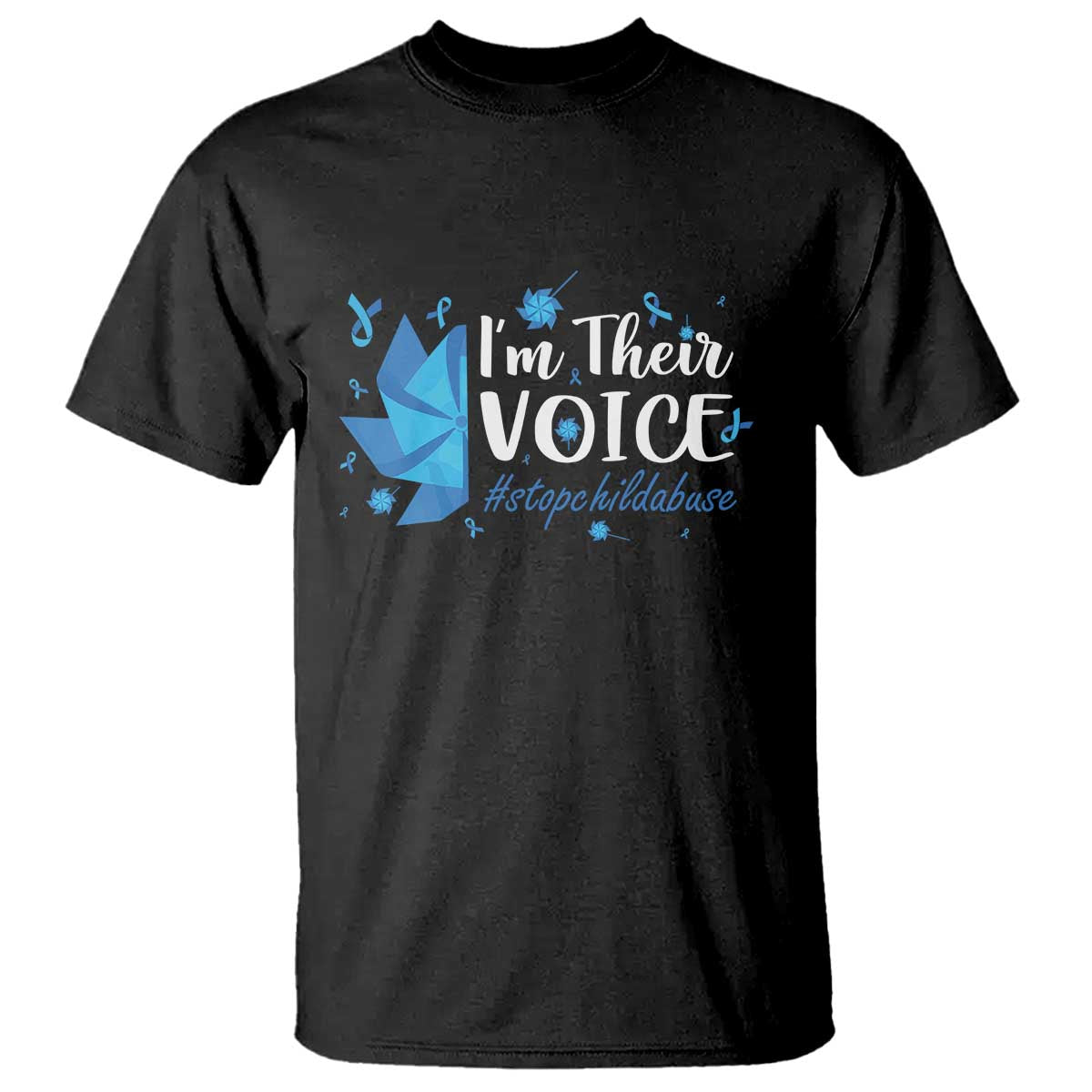 Child Abuse Prevention Awareness I'm Their Voice T Shirt Blue Pinwheels