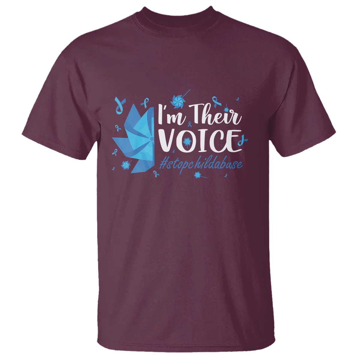 Child Abuse Prevention Awareness I'm Their Voice T Shirt Blue Pinwheels