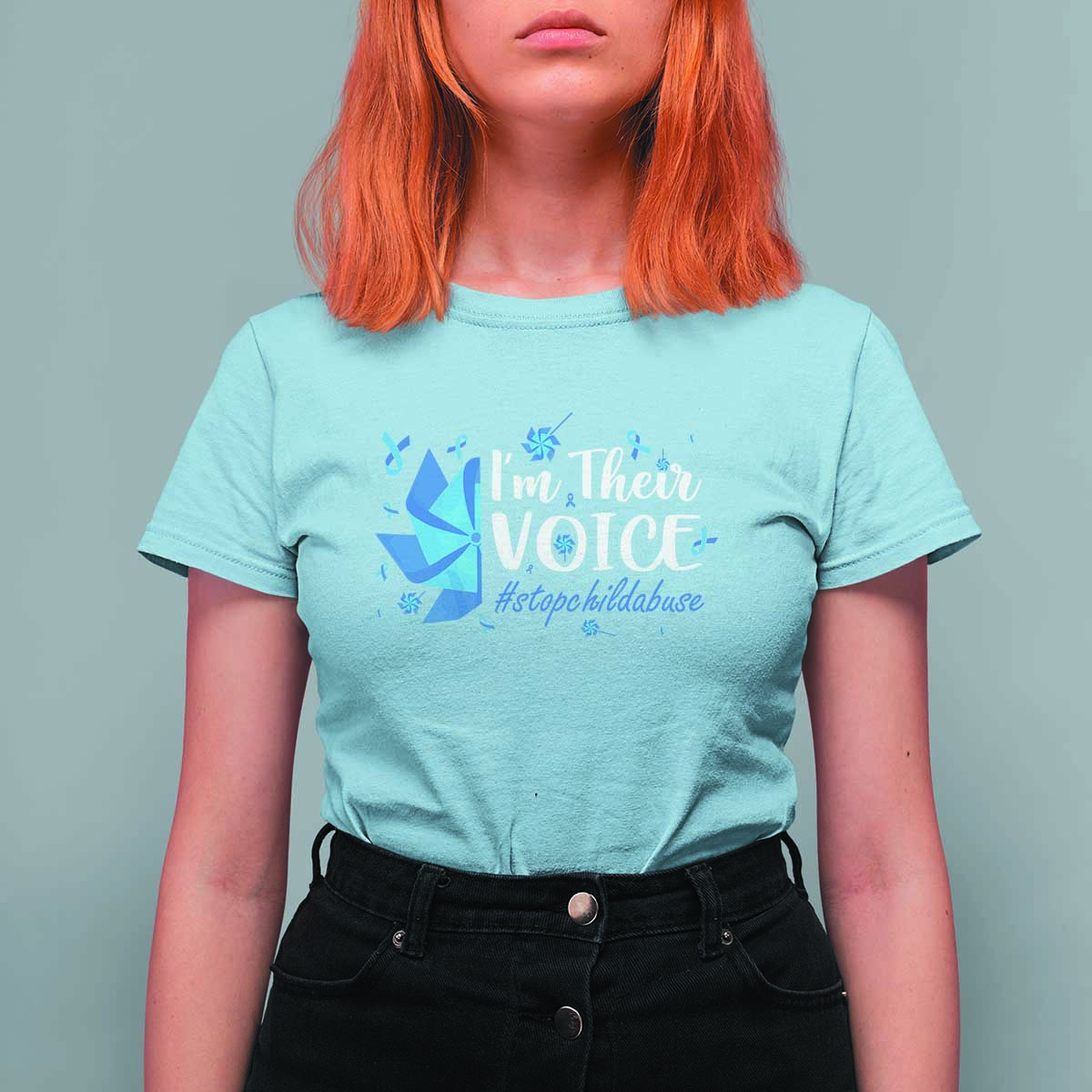 Child Abuse Prevention Awareness I'm Their Voice T Shirt For Women Blue Pinwheels