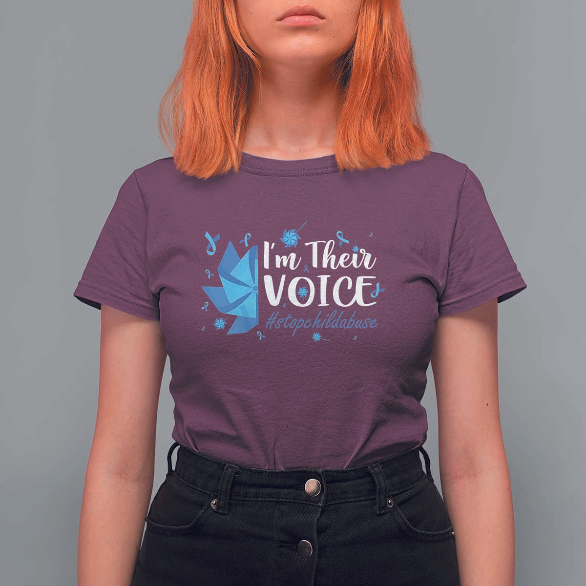 Child Abuse Prevention Awareness I'm Their Voice T Shirt For Women Blue Pinwheels