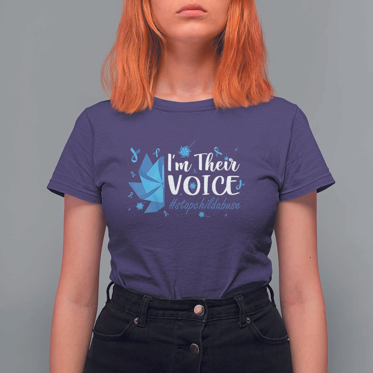 Child Abuse Prevention Awareness I'm Their Voice T Shirt For Women Blue Pinwheels