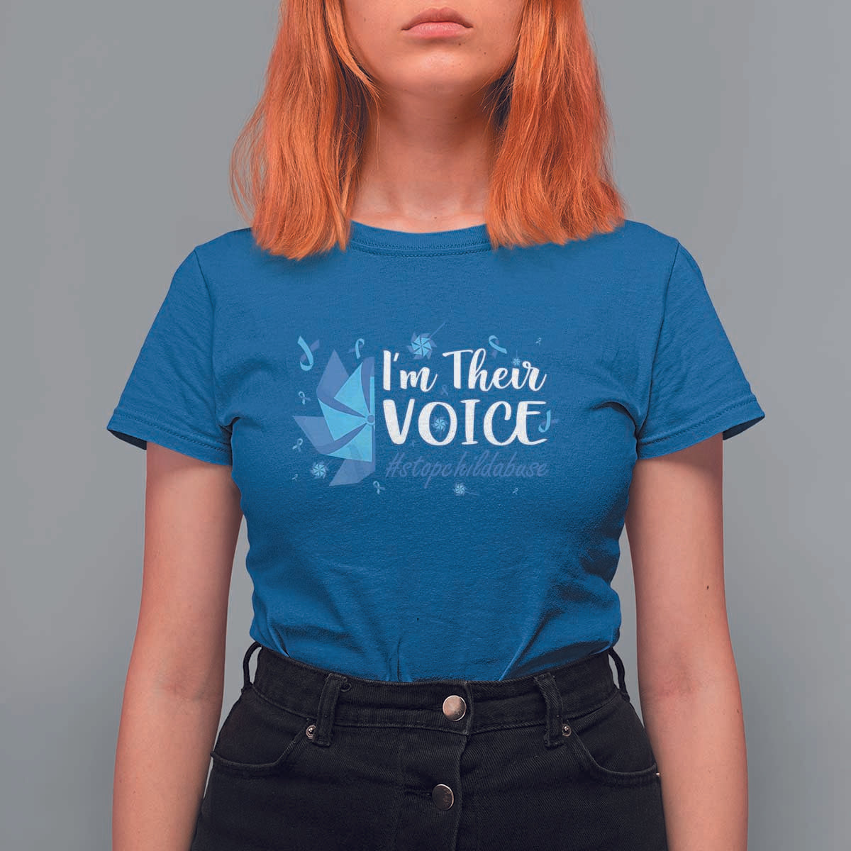 Child Abuse Prevention Awareness I'm Their Voice T Shirt For Women Blue Pinwheels